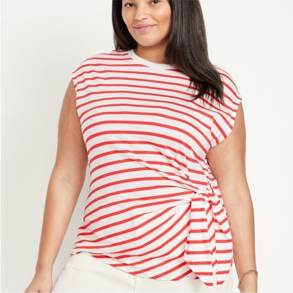 Old Navy White & Red Stripe EveryWear Side Tie Top - Picture 1 of 8
